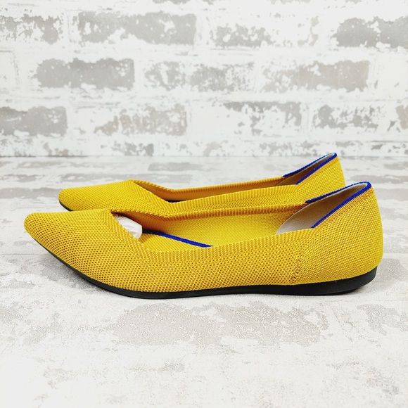 NEW Rothy's The Flat Yellow Knit Pointy Toe Slip On Comfy Loafers O469